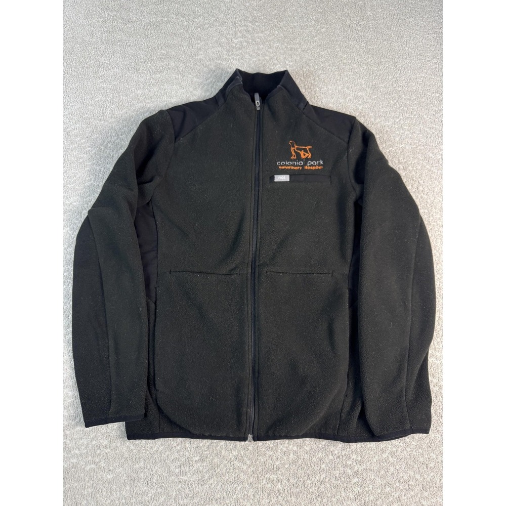 FIGS Jacket Womens Medium Black Fleece Full Zip Colonial Park Vet Hospital